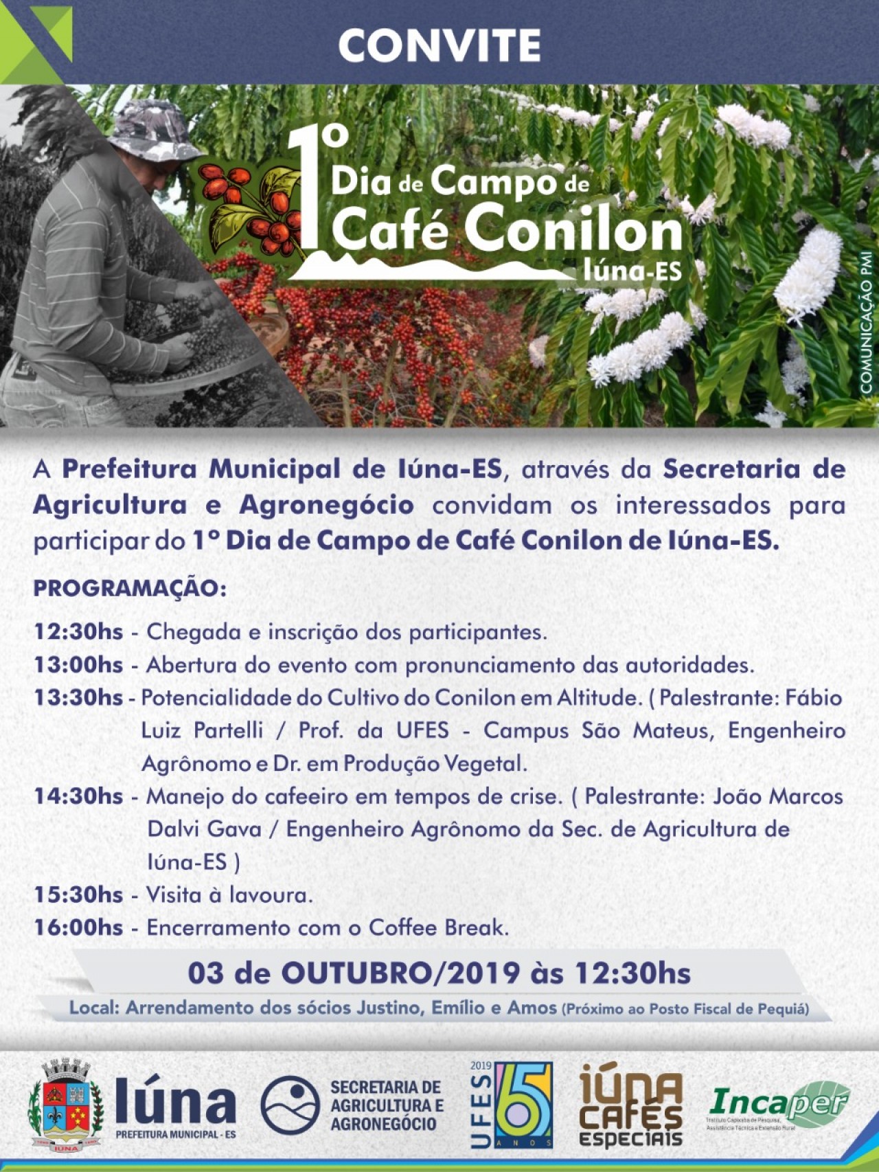 Acontece no dia 3 de outubro o 1º Dia de Campo de Café Conilon de Iúna